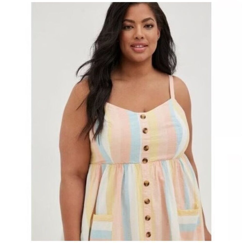 Torrid linen pastel striped Midi studio 2x sleeveless sundress